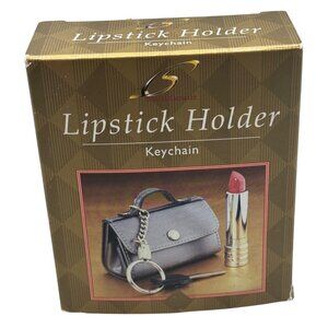 Lipstick Holder Keychain With Mirror Silver Faux Leather Compact Bag Design